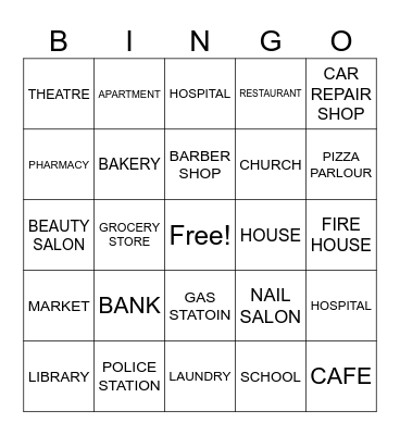 PLACES IN OUR COMMUNITY Bingo Card