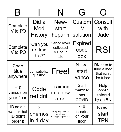 Pharmacy Week Bingo Card