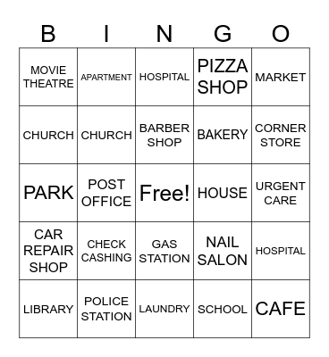 PLACES IN OUR COMMUNITY Bingo Card