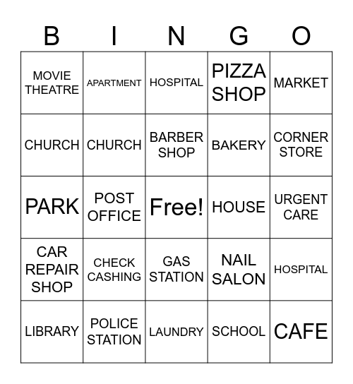 PLACES IN OUR COMMUNITY Bingo Card