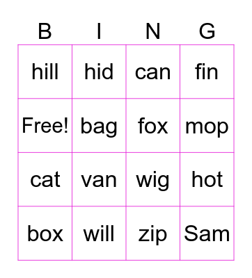 I can Read! Bingo Card