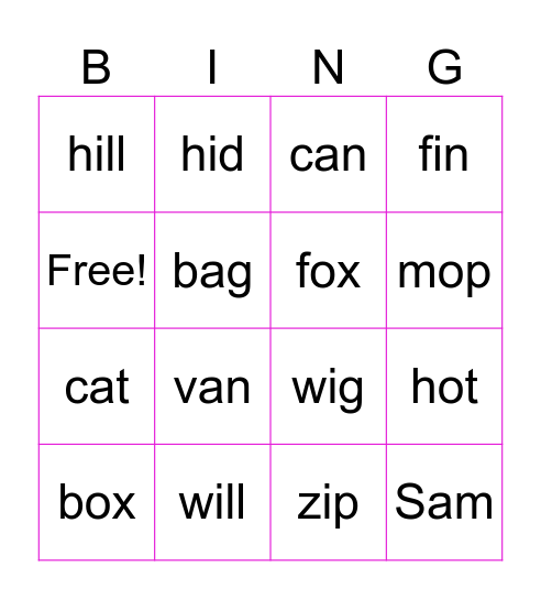 I can Read! Bingo Card