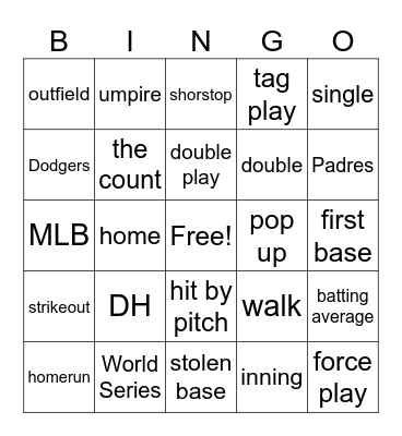Baseball Bingo Card