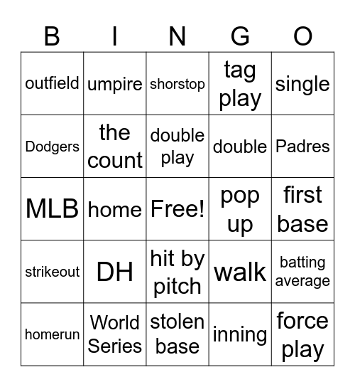 Baseball Bingo Card
