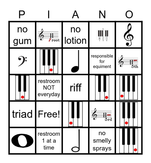 Piano Keys Bingo Card