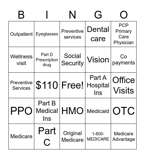 Medicare Bingo Card