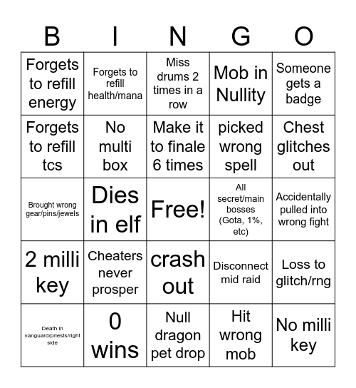 Wiz101 Raid Bingo (Voracious Void) Bingo Card