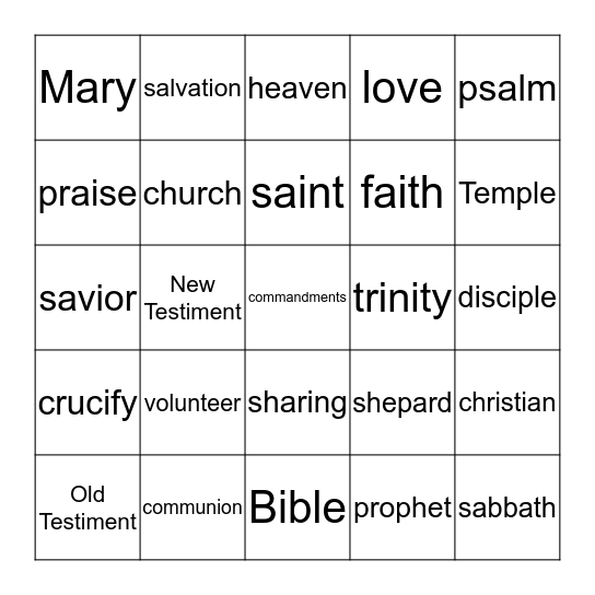 Sunday School Bingo Card