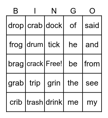 Lesson 25 UFLI- r blends Bingo Card
