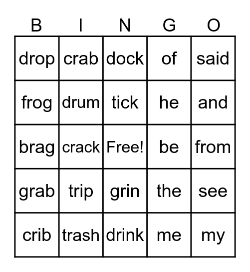 Lesson 25 UFLI- r blends Bingo Card