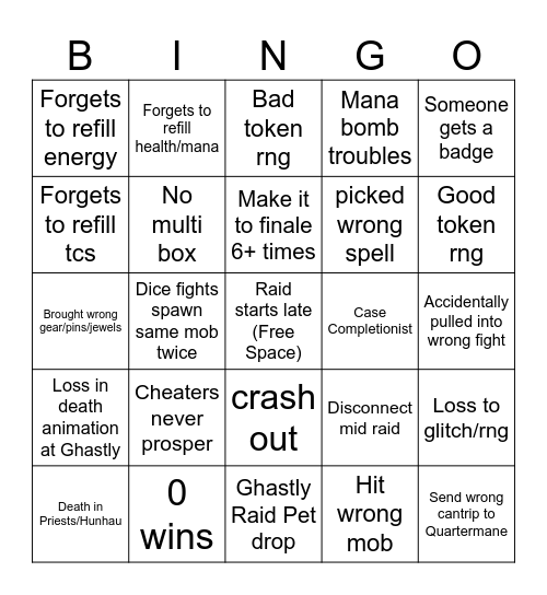 Wiz101 Raid Bingo (Crying Sky) Bingo Card
