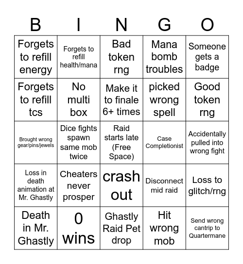 Wiz101 Raid Bingo (Ghastly Conspiracy) Bingo Card