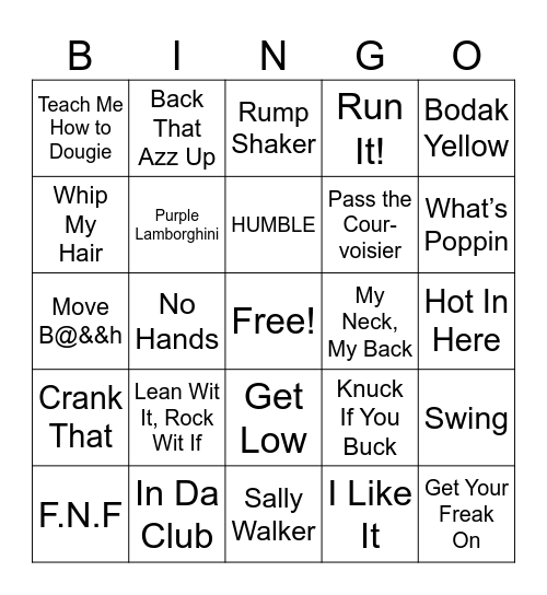 In Da Club! Bingo Card
