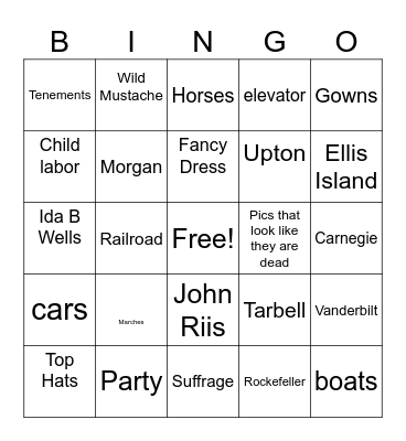 Gilded Age Day Two Bingo Card