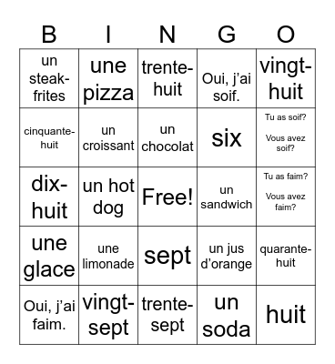 Jaces FRENCH bingo card Bingo Card