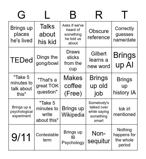 TOK Bingo V2 Bingo Card