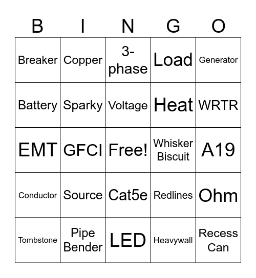 Electrician Bingo Card