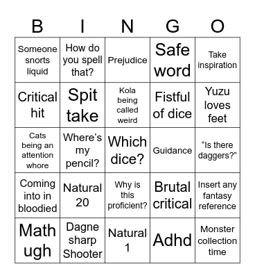 DND bingo : ) Bingo Card