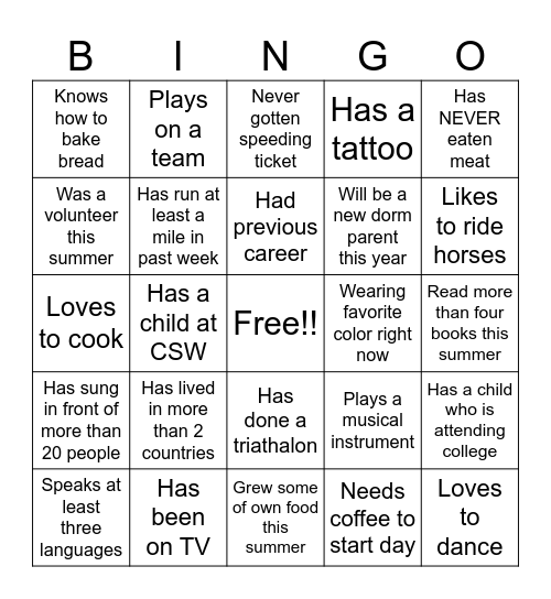 Faculty-Staff Bingo (Find someone who...) Bingo Card