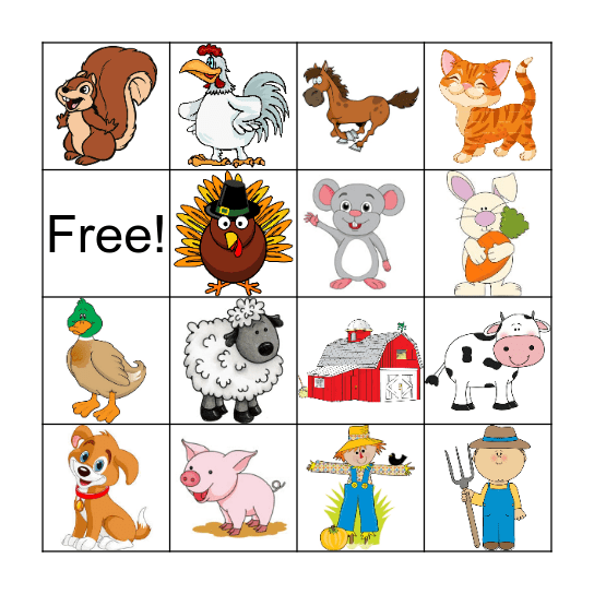 Barnyard Bingo Card