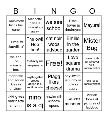 Miraculous Episode Bingo! Bingo Card