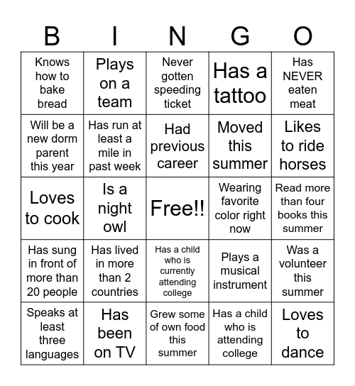 Faculty-Staff Bingo (Find someone who...) Bingo Card