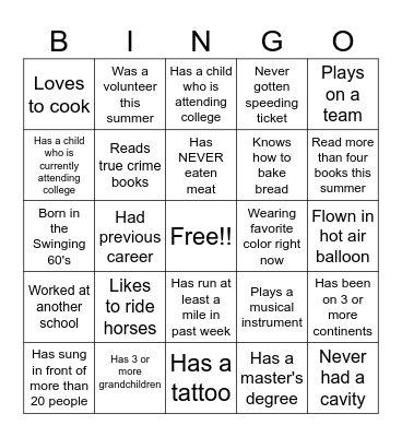 Faculty-Staff Bingo (Find someone who...) Bingo Card