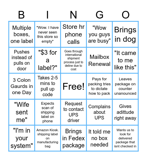 Ups store 2112 Bingo Part 2 Bingo Card