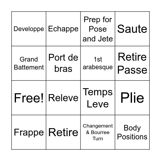 Ballet Bingo Battle Bingo Card
