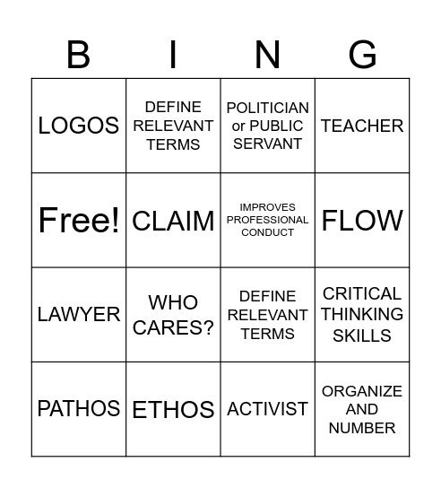 DEBATE BINGO Card