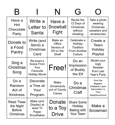 Indwell Holiday BINGO Card