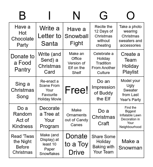 Indwell Holiday BINGO Card