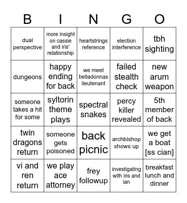 session 18 Bingo Card