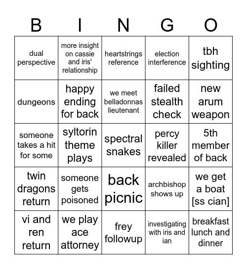 session 18 Bingo Card