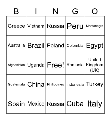 World Bingo Card