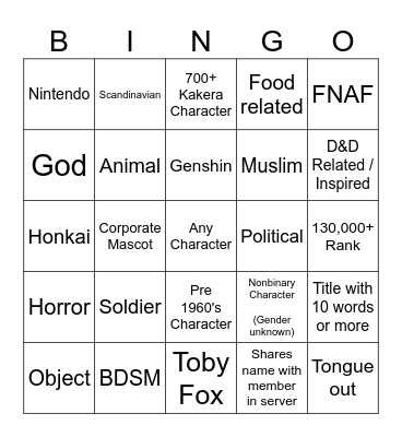 Mudae Bingo Card