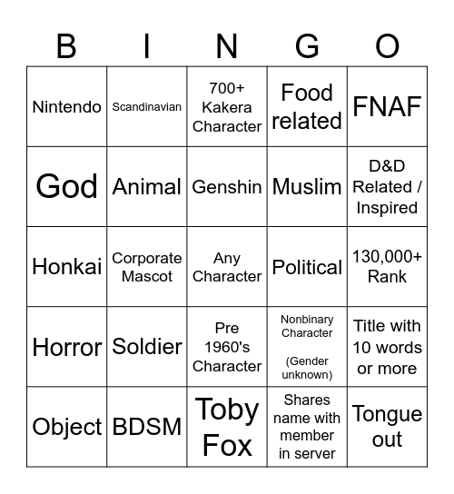 Mudae Bingo Card