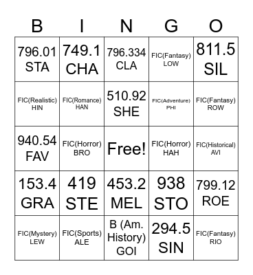 Call Number Bingo Fall 2025 Bingo Card