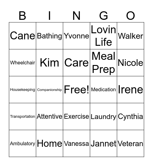 Attentive Home Care Bingo Card