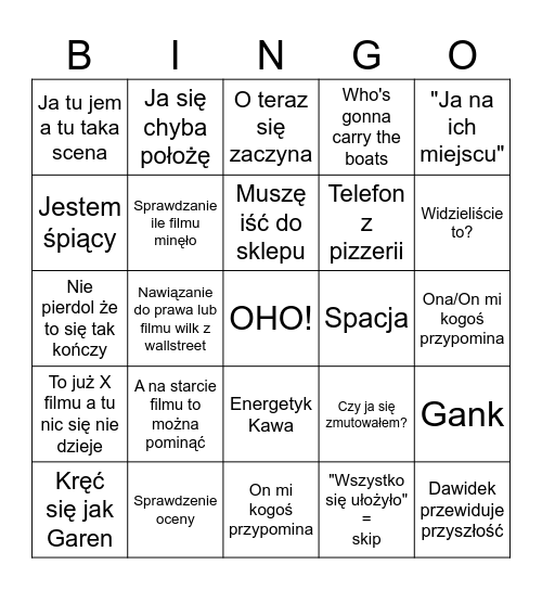 Dawid Bingo Card
