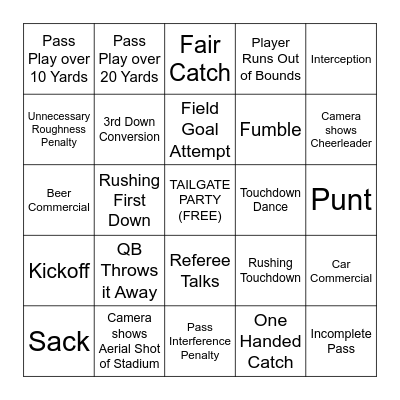 Football Frenzy Bingo Card