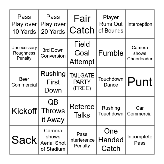 Football Frenzy Bingo Card