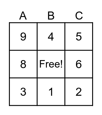 Number Bingo Card
