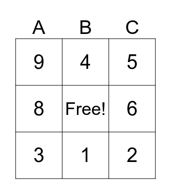 Number Bingo Card