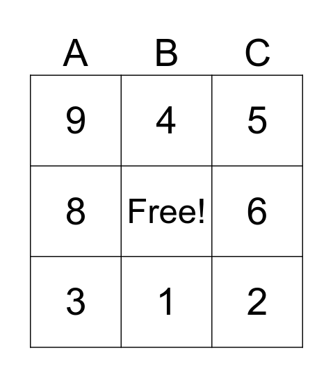 Number Bingo Card