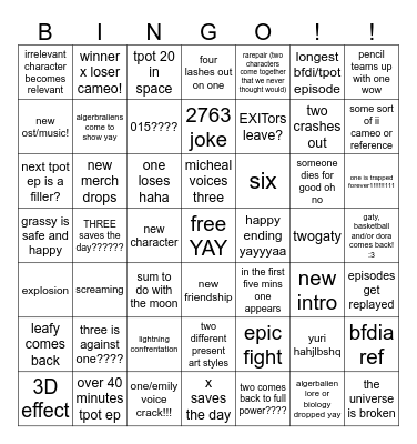 tpot 20 bingo!!!!!!!!!!!!!!!!!!!! Bingo Card