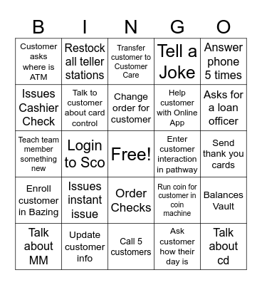Banker Bingo Card
