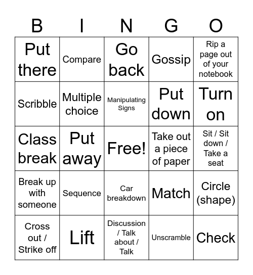 Unit 2 Bingo Card