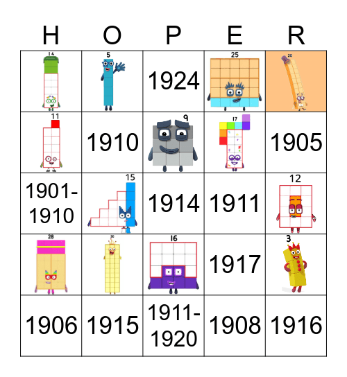 Number blocks Bingo Card