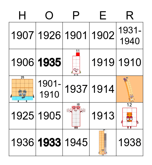 Number blocks Bingo Card